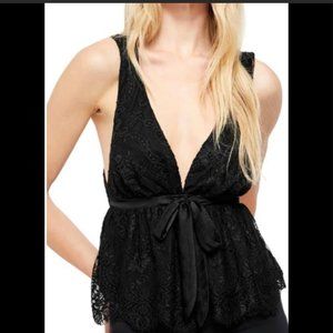 NWT Free People Black Chante Lace Top - Small